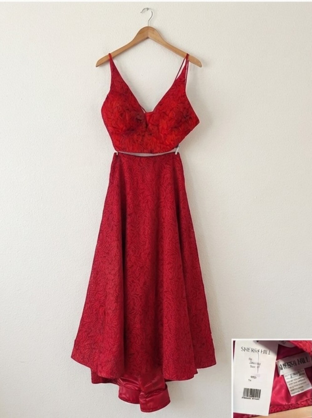 New Sherri Hill Brallette Cropped Holiday Lace Gown Prom Wedding Dress Red Sz 10